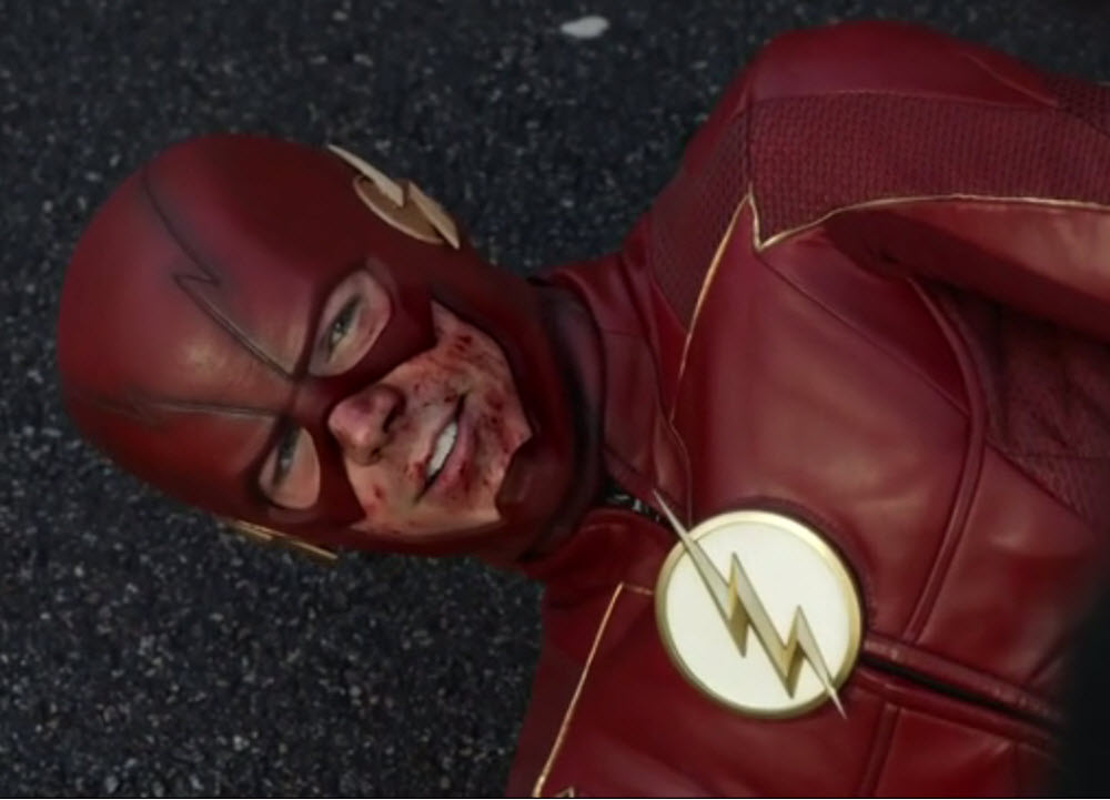 The flash after long battle with villain