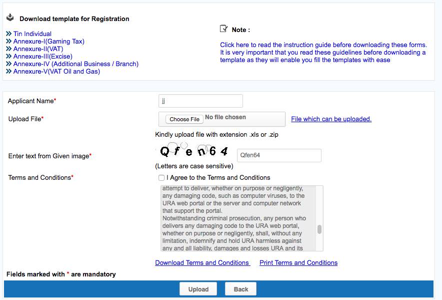 ura tin registration form