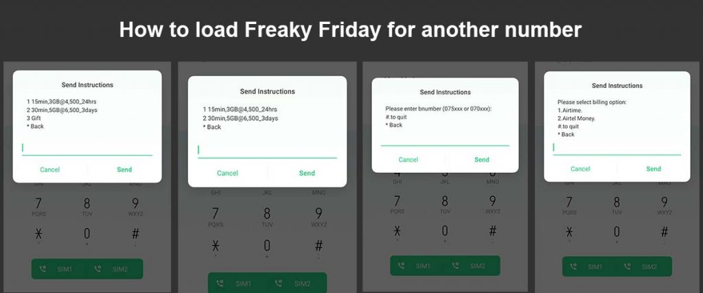 how to load airtel feaky friday for another number