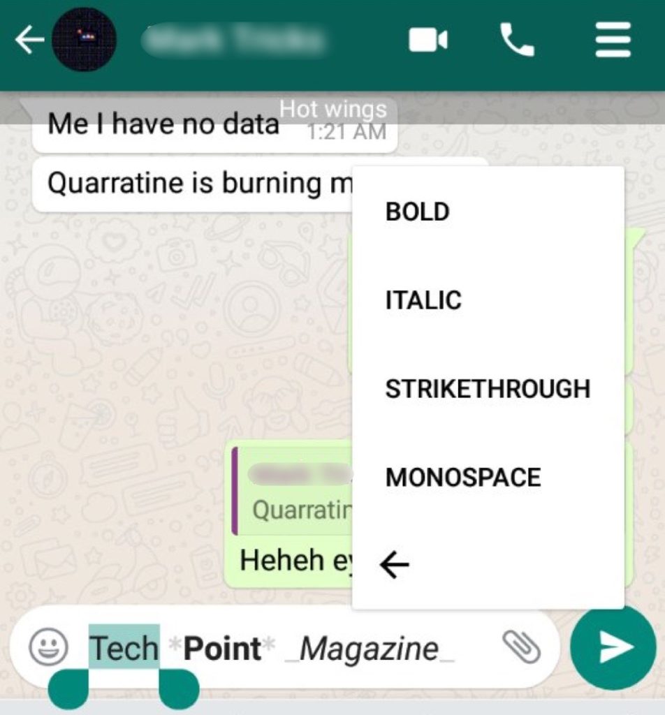 WhatsApp message styles