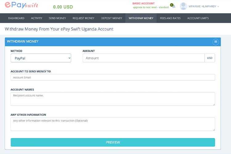 epay swift platform to withdraw paypal in uganda
