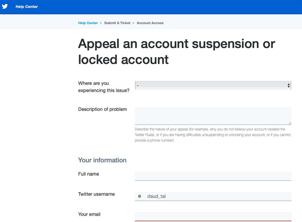 how to appeal a Locked Twitter Account