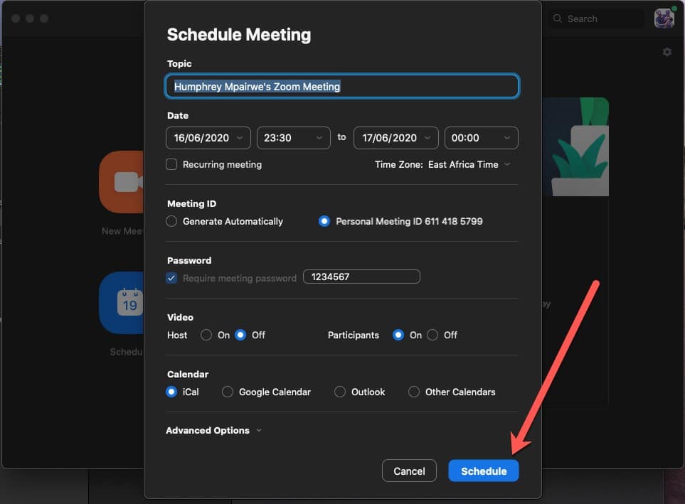 zoom app schedule meeting with personal id