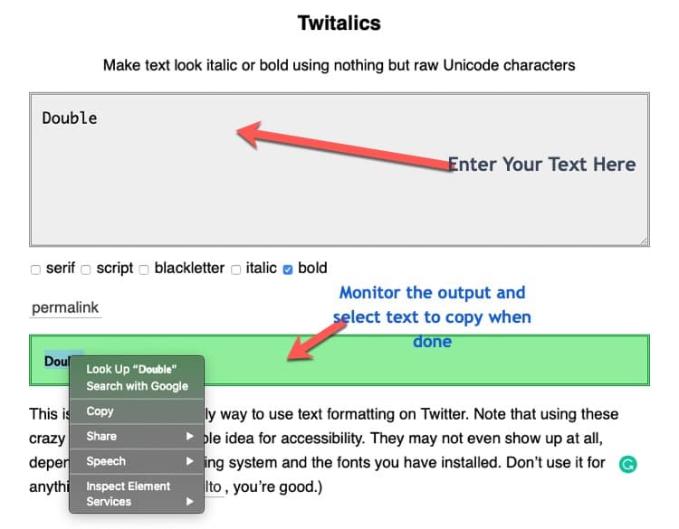 Twitalics tweets style tool