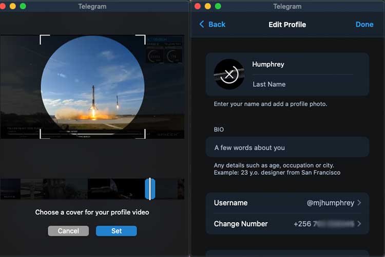 How to set Telegram Profile Videos