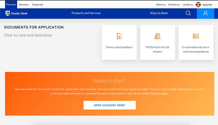 Apply for a new Stanbic Bank Account online in Uganda