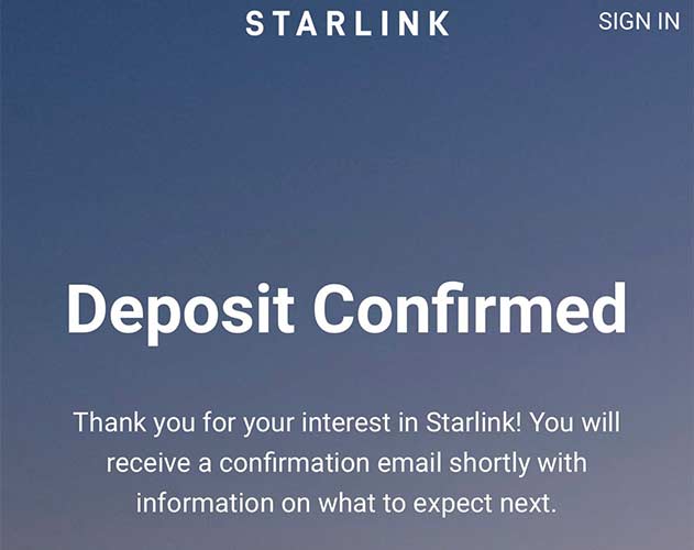 starlink intenernet payment confirmation