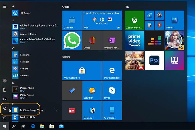 access windows 10 settings through main menu