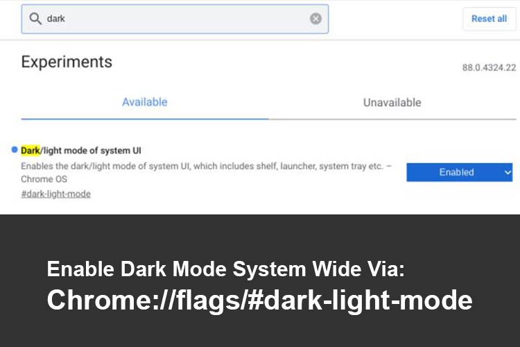 Enable dark mode via chrome flags