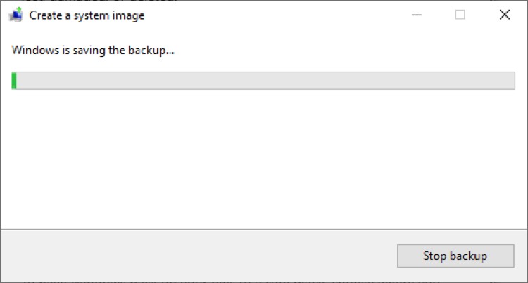 windows 10 system image tool backup progress