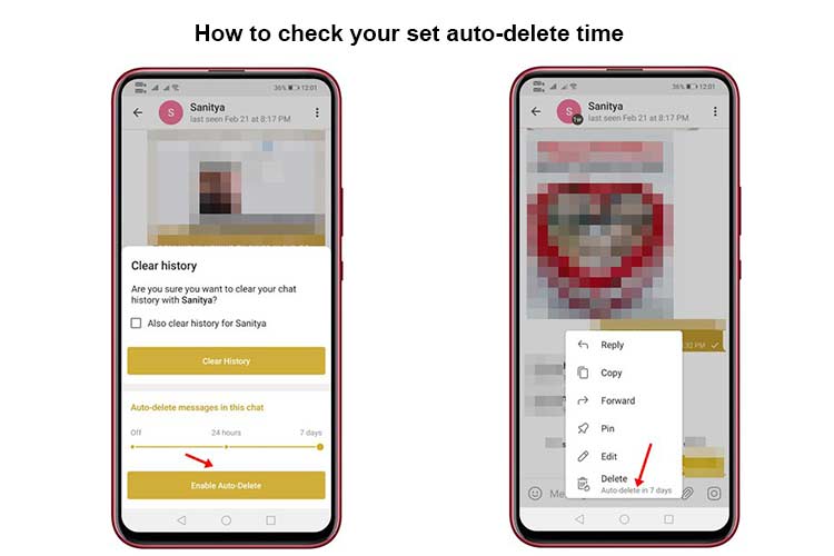 how to check time for auto-delete telegram messages