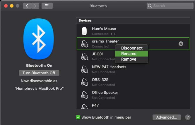 How to Rename Bluetooth devices on Macbook pro or Air