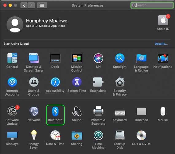 macOS system preferences bluetooth option