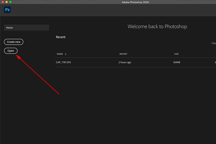 how to open and load an image in photoshop