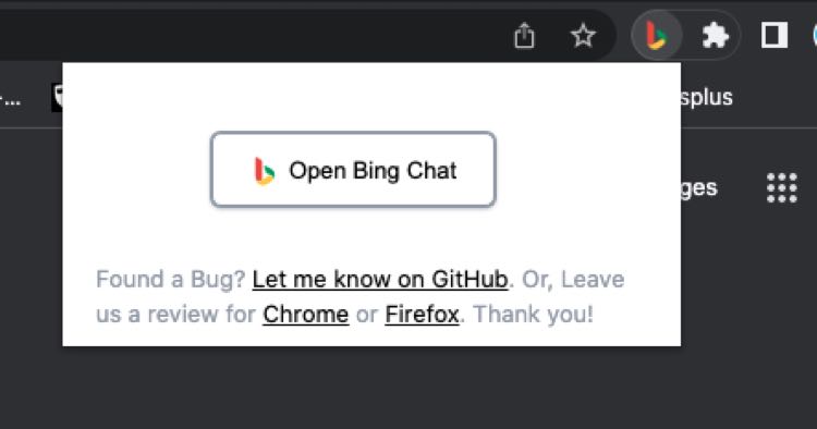 Bing AI Chat Plugin in Google Chrome