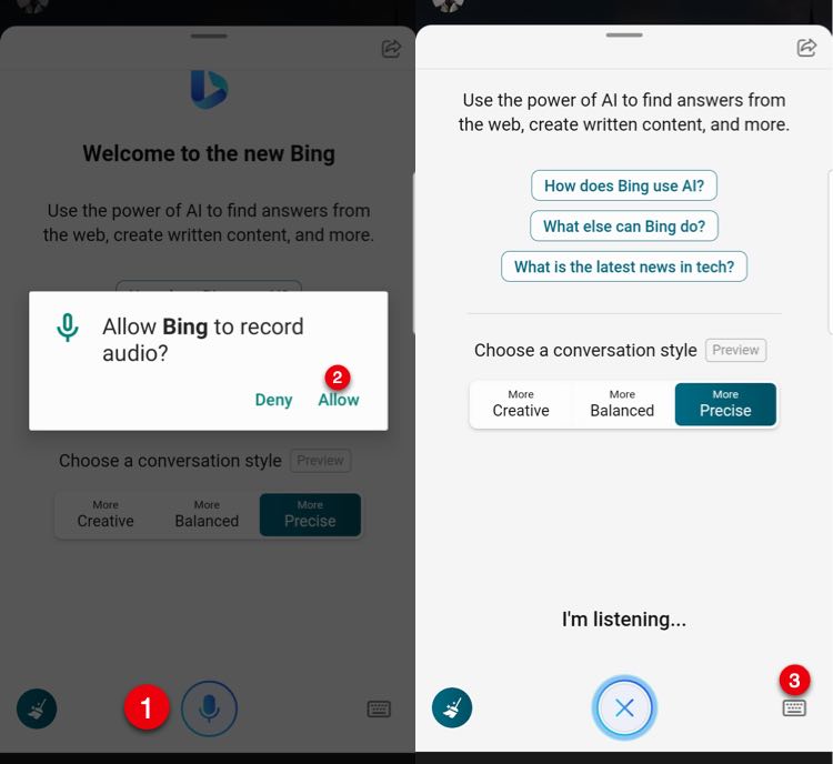 use Bing AI Chat with voice on Smartphone